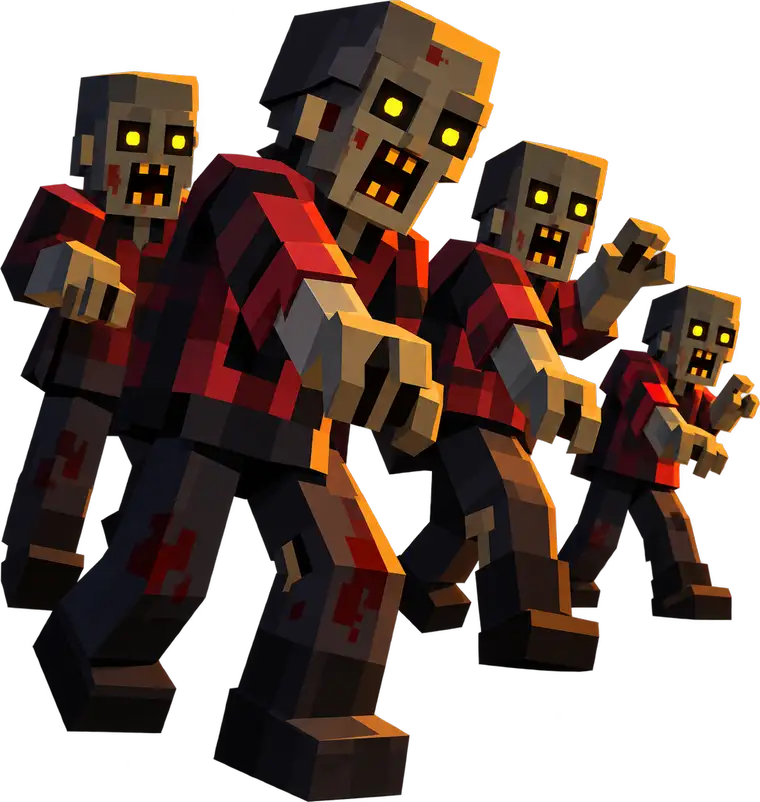 Quatre zombies low-poly qui avancent